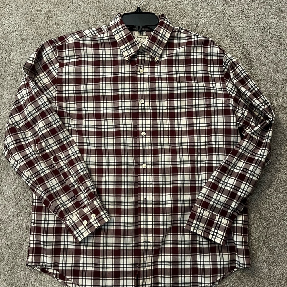 St. John’s Bay plaid button up shirt.